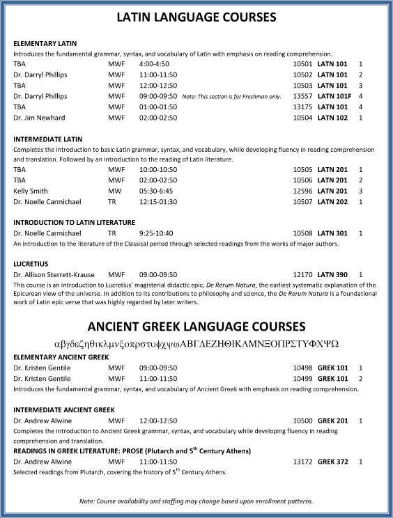 Fall 2013 Latin and Greek Language Courses