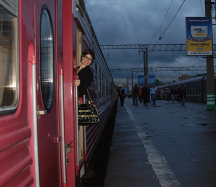 Megan boarding the night train to Saransk
