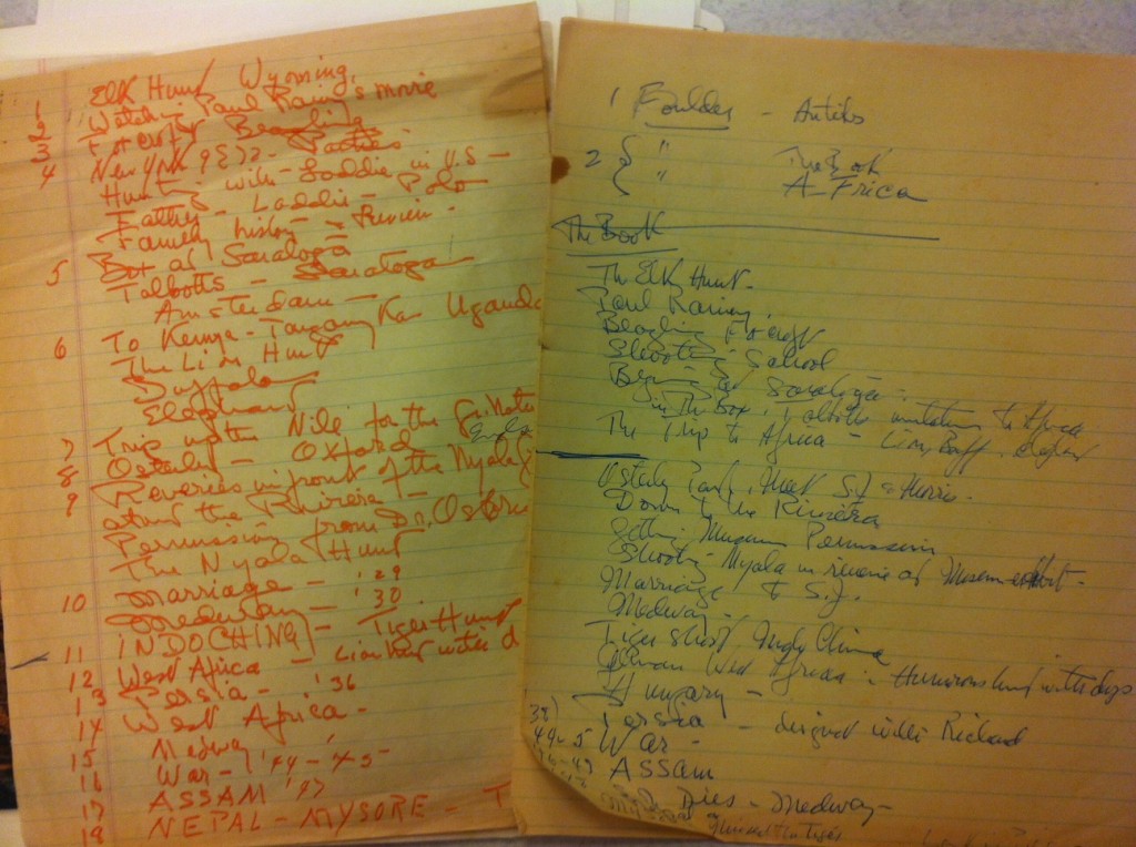 Handwritten preliminary chapter list