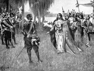 European settlers greeting the Caciqua of the Kiawah.