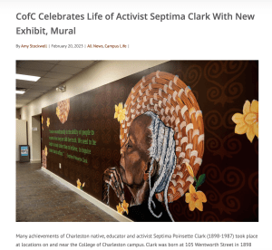 Screenshot of College Today article on Septima Clark exhibition