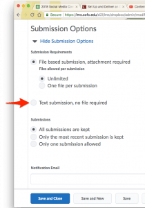 screenshot highlighting the Submission Options