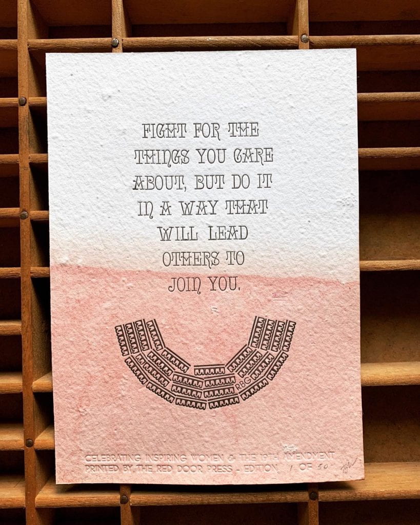 RBG letterpress print featuring her iconic "collar"